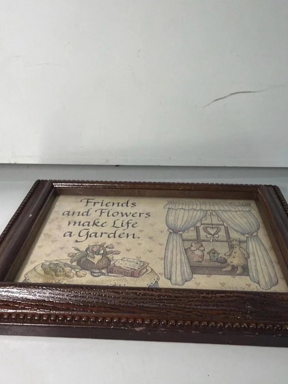 Friends and Flowers Framed Wall Art - Cream and Brown Rustic Frame